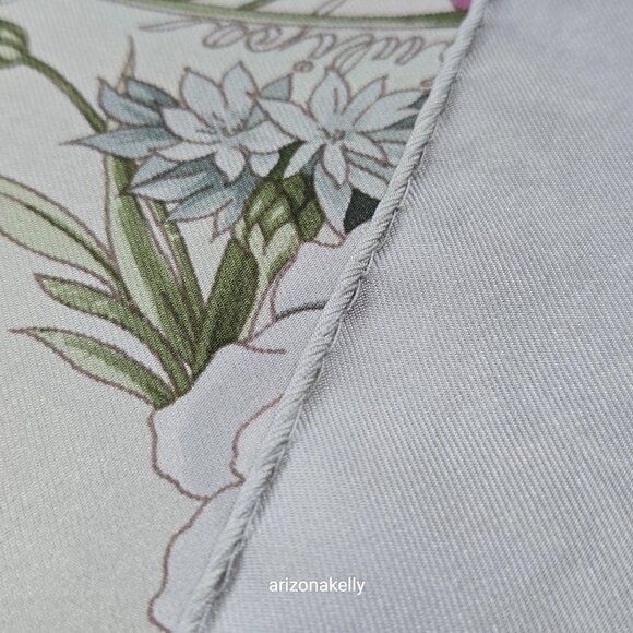 Brooks Brothers Silk Scarf Four Seasons of Flowers Purple Grey - Picture 15 of 16